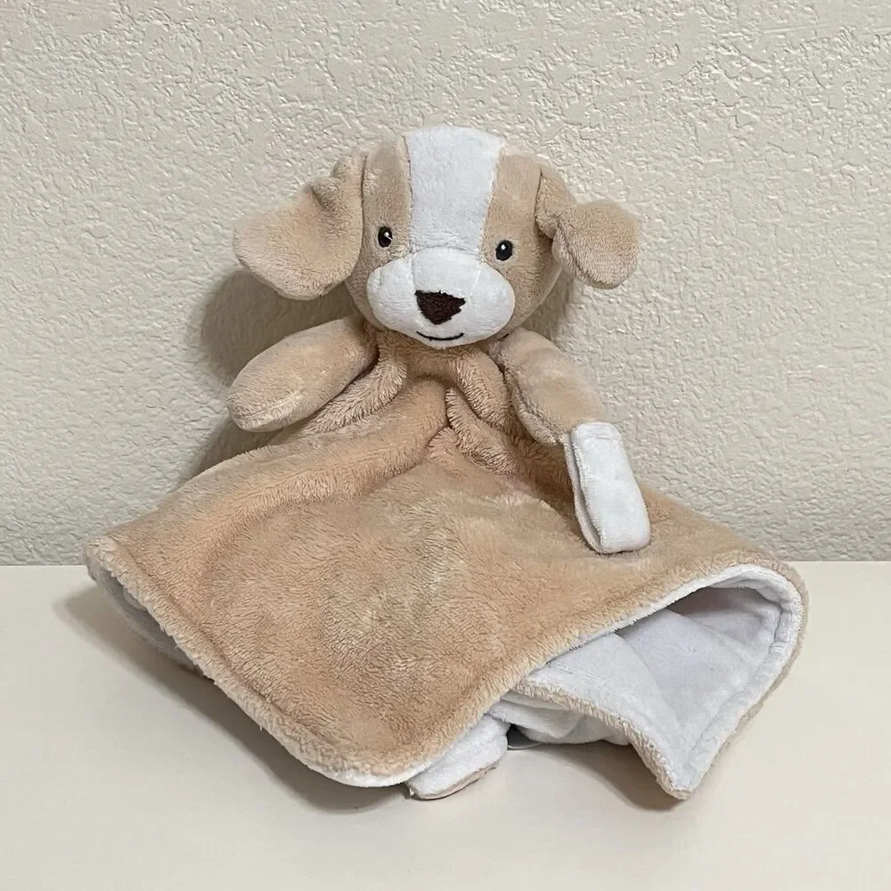 Carter's Tan Puppy Dog Security Blanket Lovey with Pacifier Holder Loop Lovie
